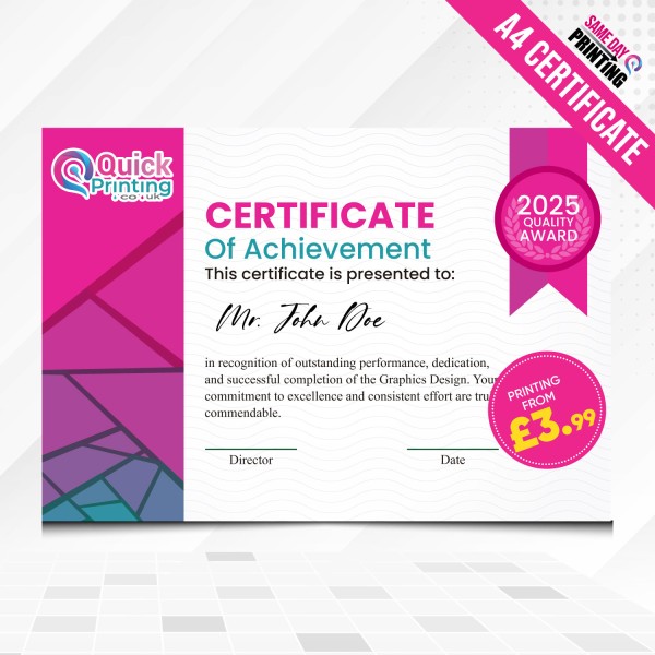 A4 Certificates